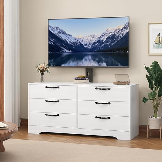 GarveeHome 47.2" Modern TV Stand with Mount for 75 Inch TVs - Adjustable Height Media Console with 6 Drawers, Sturdy MDF Entertainment Center for Living Room, Bedroom & Office