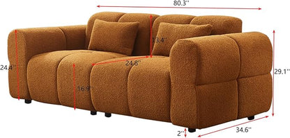 80" Modern Sofa Couch, Comfy Deep Seat Lambswool Cloud Sofa, Upholstered 3-Seater Boucle Couch, Oversized Loveseat for Living Room, Bedroom, Office, Apartment(Coffee)