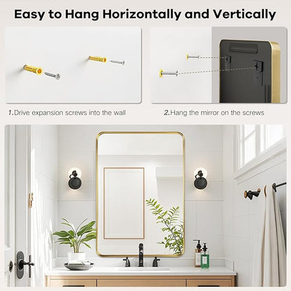 Bathroom Sink Mirror - 30x36 Inch Gold Frame Bathroom Mirror for Over Sink, Matte Rectangle Wall Mirror for Restroom, Entryway, Hanging Vertically or Horizontally