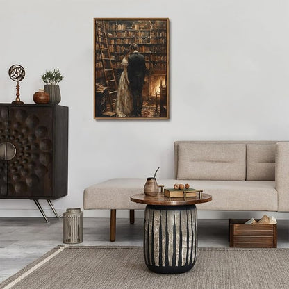 WALLZK Vintage Framed Wall Art Library Wall Decor Moody Dark Academia Canvas Prints Victoria Antique Literary Romantic Pictures Artwork for Walls Living Room Study Bedroom 16"x24"
