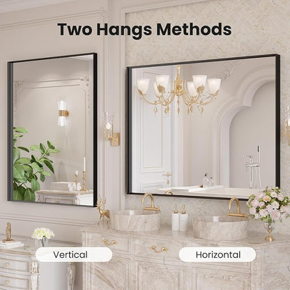 LOAAO Black Bathroom Mirror 40"X30" for Wall, Rectangle Bathroom Vanity Mirror, Tempered Glass, Hangs Vertically or Horizontally, Easy to Install, Modern Design