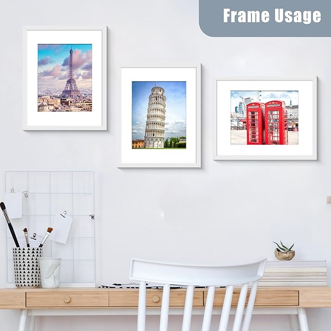 BESCRCL 11x14 Picture Frame White Set of 6, Display Pictures 8x10 with Mat or 11x14 without Mat, Photo Frames for Wall Mounting