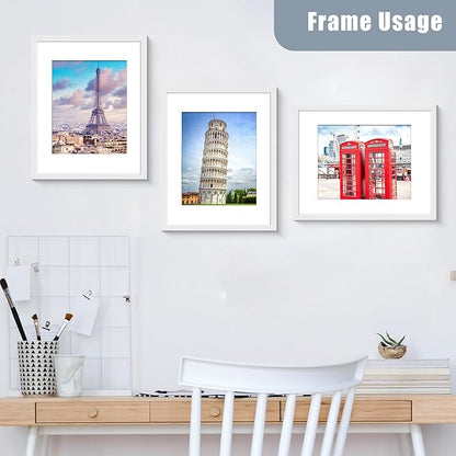 BESCRCL 11x14 Picture Frame White Set of 6, Display Pictures 8x10 with Mat or 11x14 without Mat, Photo Frames for Wall Mounting