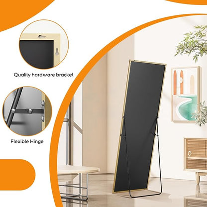 Full Length Floor Mirror, 15.75"x59" Full Body Standing Mirrors with Shatter-Proof Glass, Floor or Wall Mount, Hanging or Leaning, Aluminum Alloy Frame for Home Decor, Gold