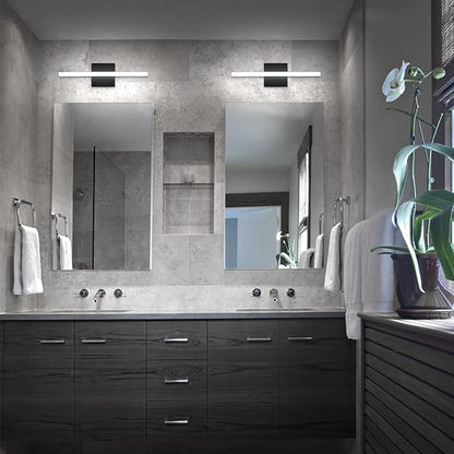 Combuh LED Bathroom Vanity Light Bar Dimmable IP44 Over Mirror Lighting Fixture 16Inch Wall Sconces Indoor 9W Modern Cool White 6000K Black