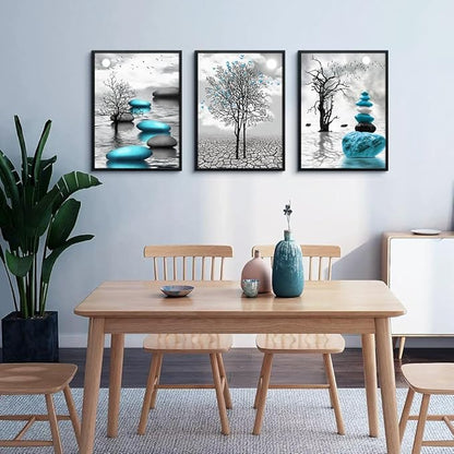 Large Black Framed Wall Art for Living Room Wall Decor for Office Bedroom Wall Decoration Blue Abstract Pictures Black and White Paintings Modern Room Aesthetic Home Decor 3 Piece Art Prints