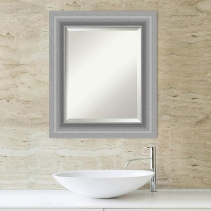 Amanti Art Silver Bathroom Mirror for Over Sink, 26x22 Peak Polished Nickel Rectangle Vanity Mirror, Small Traditional Frame, Hangs Horizonally and Vertically, Bathroom Wall Decor, Beveled Edge