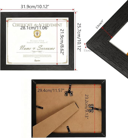 PETAFLOP Wooden 8.5x11 Picture Frame Black Certificate Frames Wall Tabletop Display Horizontally or Vertically, 7 Pack