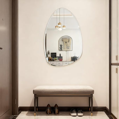 Frameless Asymmetrical Teardrop Shaped Wall Mirror, 20x28 Inch Beveled Edge Decorative Vanity Mirror for Bathroom, Bedroom, Entryway