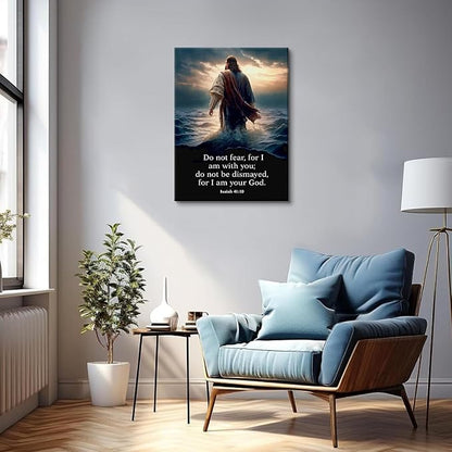 Jesus Walking on Water Canvas Wall Art Christian Inspirational Painting Picture Wall Decor Do Not Fear for I Am with You Bible Poster Print for Church Living Room Prayer Room Home Decor16x24 in canvas