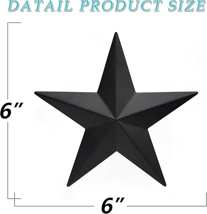 JoyEvy 6" 6pieces Per Set Black Metal Barn Star Wall Decor,Texas Stars Art,Metal Stars Rustic Vintage Western Country Farmhouse Home Indoor or Outdoor Decoration