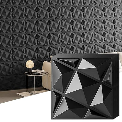 Art3dwallpanels 20 Pack 3D Wall Panels for Interior Wall Decor, 12''x12'' White Accent Diamond Panels for Gaming Room Bedroom TV Background, Black