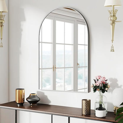 SCWF-GZ 24x36 Arch Mirror Square Full Length Wall Mounted Hanging or Against Wall Metal Aluminum Alloy Frame Dressing Make-up Mirrors for Entryway Bedroom Bathroom Living Room 24 36 inch Silver