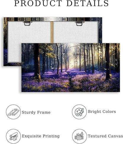 crmotu Purple Landscape Wall Art, Lavender Flower Field Large Artwork, Nature Forest Scenery Canvas Art Prints, Modern Pictures wall Decor Living Room Bedroom, Rustic Farmhouse Decor 20X40 Inches