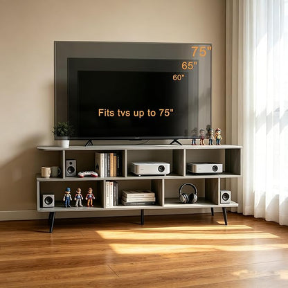 Lightdot 65" TV Stand Fits TVs Up to 75 Inch,Entertainment Center with Power Outlet & Open Storage Shelves,Sofa Cabinet Media Console for Living Room, Bedroom,Kitchen,Easy Assembly, American Walnut