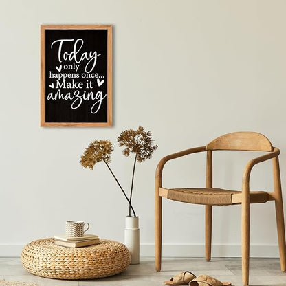 AuraPeak Today Only Happens Once Make It Amazing Inspirationa Quotes Office Wall Decor, Motivational Sayings Frame Rustic Home Living Room Laundry Room Wall Art Hanging (Wood Black 16"×10")