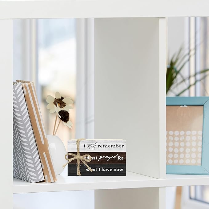 Decorative Books for Home Decor, Wood Book Stack for Table Decor, I Still Remember The Days I Prayed Decoration Books for Living Room Bookshelf Office, Farmhouse Stacked Books Decoration (L81)
