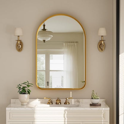Arched Bathroom Mirror - 36x24 Inch Gold Bathroom Mirror for Wall - Aluminum Alloy Framed Mirror - Arched Top Bathroom Vanity Mirror for Living Room, Bedroom, Mantel, Entryway, and Hallways