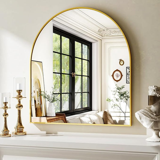 XRAMFY 31"x32" Arched Wall Mirror for Bathroom, Gold Vanity Mirror for Bedroom, Living Room, Entryway, Decorative Hanging Mirror for Wall