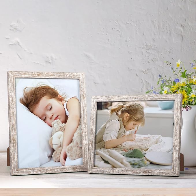 Giftgarden 8x10 Picture Frame Distressed Beige White Set of 12, Multi Rustic Wood Grain 8 by 10 Photo Frames Bulk for Wall or Tabletop Display