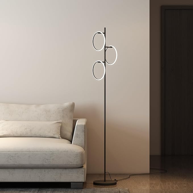Ozarke Neo Modern Floor Lamp - Mid Century Minimalist Decor Stand Light for Living Room, Bedroom & Home Office, Dimmable Contemporary Tall Lighting with 3 LED Lights - Warm 27000K (Black)