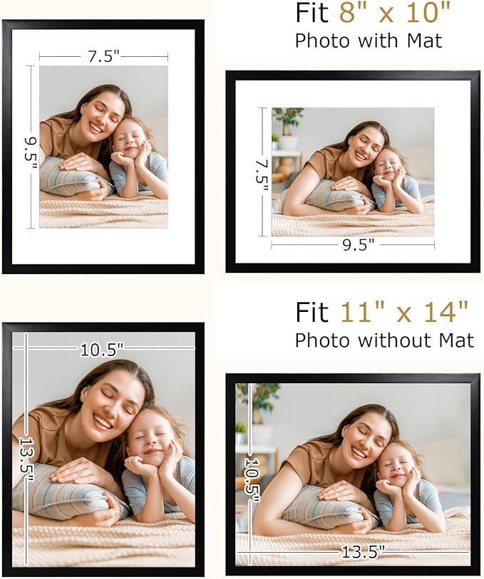 brisafe 11x14 Picture Frames Set of 6, Display Pictures 8x10 with Mat or 11x14 without Mat, Gallery Photo Frames for Wall, Mothers Day Gifts, Black