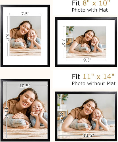 brisafe 11x14 Picture Frames Set of 6, Display Pictures 8x10 with Mat or 11x14 without Mat, Gallery Photo Frames for Wall, Mothers Day Gifts, Black