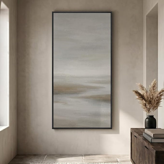 Large Framed Neutral Abstract Wall Art, Modern Vertical Canvas Prints Paintings Artwork for Walls, Grey Brown Minimalist Landscape Pictures Wall Decor for Hallway Living Room Dining Room, 30x60 In