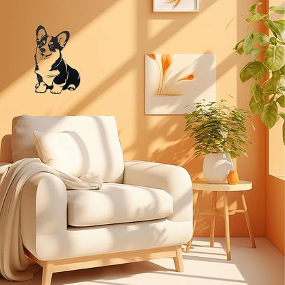 Corgi Metal Wall Décor,Gifts for Corgi Lovers,7x11"Lovely Black Decorations,Unique Iron Dog Statue,Dog Room Decor, Cartoon Animal 3d Wall Art for Bedroom,LivingRoom,Garden,Cafe,Outdoor Wall Hanging Decor