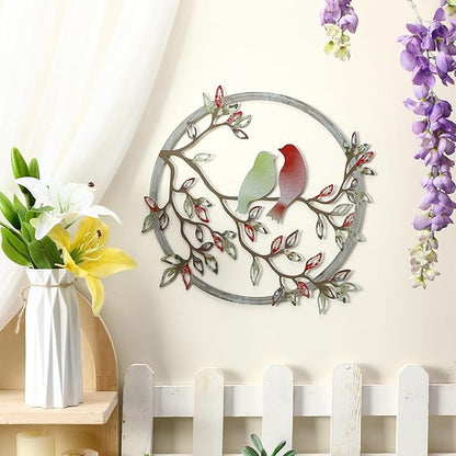 Ferraycle Metal Wall Art Bird on Tree Branch Silhouette Bird Hanging Ornament Porch Wall Decor for Living Room Outdoor Garden Bedroom Office Housewarming Party Decoration(Elegant Color)