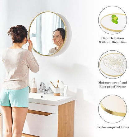 NEWBULIG Round Bathroom Mirror for Over Sink, 28 Inch Wall Mount Vanity Circle Mirror with Matte Metal Framed, Decor for Bathroom, Entryway, Bedroom, Gold