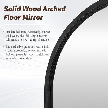 Full Length Mirror 76"×41" Floor Mirror Standing Tall Mirror, Arched Stand up Large Wall Mirrors, Freestanding Full Body Mirrors for Bedroom Living Room Wood Antique Style Black