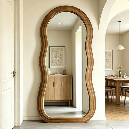 Wavy Full Length Mirror, 67"x31.5" Irregular Aesthetic Mirrors with Triple Layer Solid Wood Frame, Premium Organic Floor Mirror for Living Room Entryway Hallway Cloakroom, Leaning/Hanging