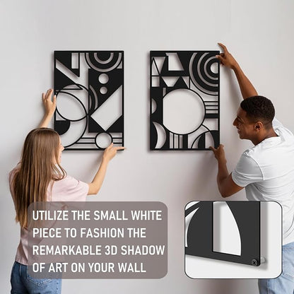 Bakovity Black Abstract Wall Art, Metal Art Wall Decor, Large Geometry Art, Modern 3D Abstract Wall Sculptures for Bedroom Bathroom Living Room (4 Pack, 16 x 11 in)