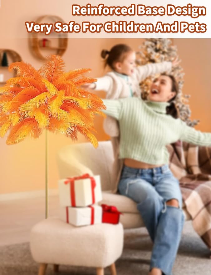 Feather Floor Lamp,Fluffy Ostrich Feather Floor Lamp for Bedroom,3 Color Temperatures Led Corner Modern Floor Lamps for Living Room Christmas Home Decor House Warming Gifts,63″ Height (Orange)