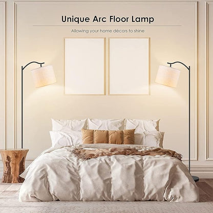 BoostArea Floor Lamp for Living Room,LED Arched Floor Lamps,Modern Standing Lamp with Beige Linen Shade,Footswitch,Mid Century Floor Lamp for Bedrooms,Study Room,Office(Bulb Not Incl)