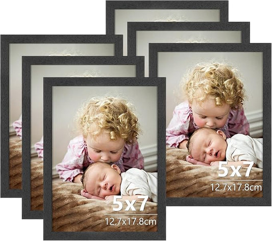 ATOBART 5x7 Black Wood Photo Frame,6 Pack Picture Frames Plexi Glass front Wall Hanging Gallery for Wall and Tabletop Display,set of 6