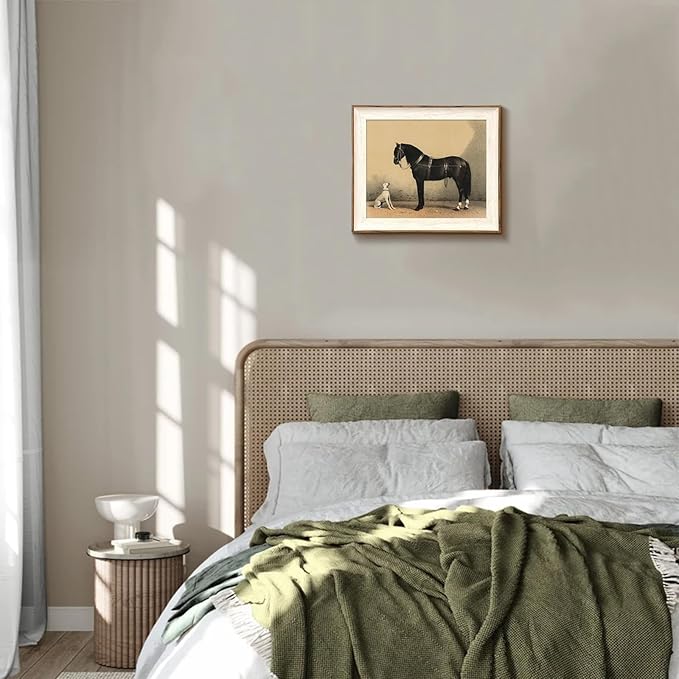 uniro Vintage Framed Wall Art, Vintage Dog and Black Horse Canvas Art Prints Painting, Antique Animal Farm Poster for Nursery Wall Decor, Rustic Horse Aesthetic Picture for Bedroom, Gallary, Living Room, Office,Desktop Decor - 10x12Inch