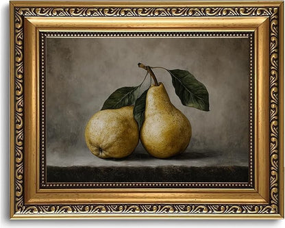 WZGZXU Vintage Gold Framed Wall Art Fruit Wall Decor Pear Canvas Art Still Life Pictures Antique Paintings Cottage Prints For Living Room Kitchen 8x10in
