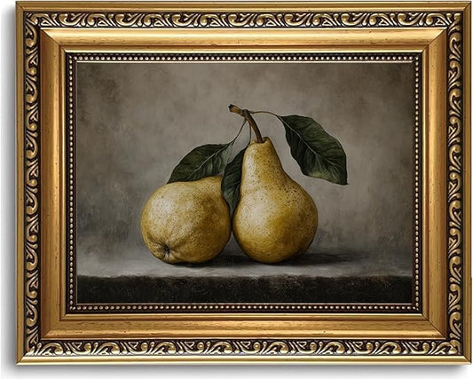 WZGZXU Vintage Gold Framed Wall Art Fruit Wall Decor Pear Canvas Art Still Life Pictures Antique Paintings Cottage Prints For Living Room Kitchen 8x10in