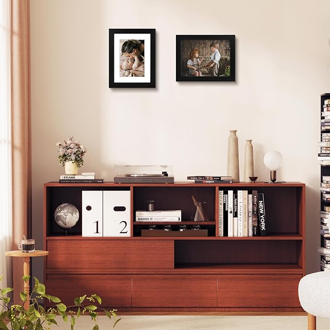 Golden State Art, 6x8 Picture Frame Set of 3 - Matted to 4x6 Photo - Engineered Wood Gallery Frame Set - Wall Mounting or Tabletop Display (Black,3 Pack)