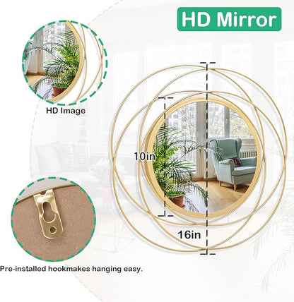 Large Round Mirror with Iron Metal Wire Frame Wall-Mounted Mirror for Home Decorative Living Room Bedroom Bathroom Entryway 16” x 16”