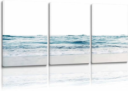 KESAIFEI 3 Piece Blue Waves Canvas Wall Art Set for Living Room Blue Wall Art, Beach Art Coastal Wave Paintings Wall Decor for Living Room, Bedroom, Bathroom, Office Ready to Hang 12x16 Inches.