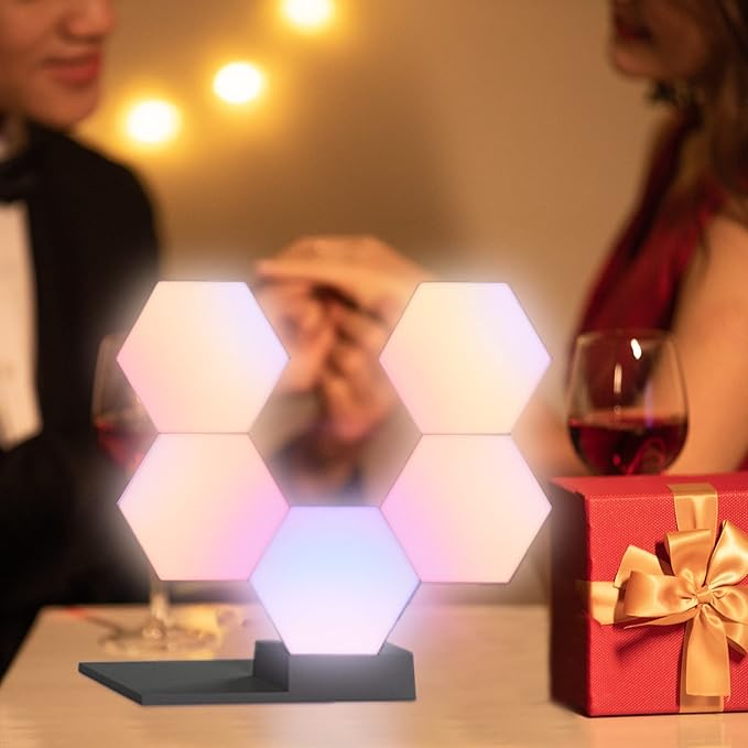 Yescom APP Control 5 Pack Smart LED Light Panels Hexagon Smarter Kit DIY Music Sync 16 Million Color Changing Compatible with Alexa & Google Assistant for Gaming Bar Party Decor