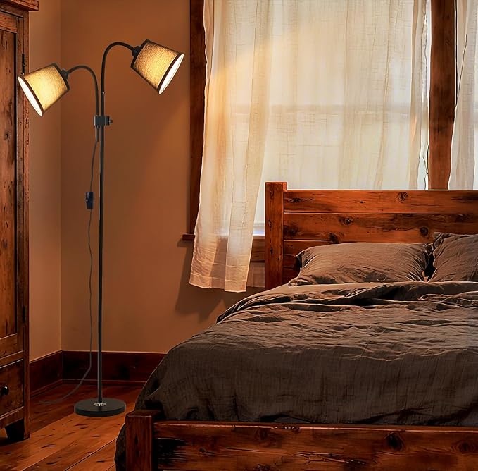 Floor Lamp, Industrial Metal Floor Lamps for Living Room with Adjustable Bendable 2 in 1 Reading Table Lamps for Living Room Bedroom Office (B2+Black)