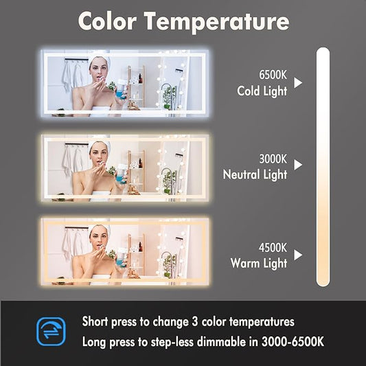 GarveeHome 60x24 LED Bathroom Mirror with Lights, Backlit + Front Lit, Dimmable, Anti-Fog, Lighted Bathroom Vanity Mirror for Wall, Memory Function, Shatter-Proof (Horizontal/Vertical)