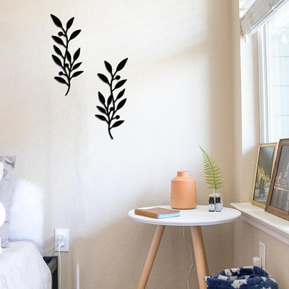 Zzbakress 2 Pieces Black Leaf Wall Decor Living Room, Wooden Vine Olive Branch Leaves Wall Decorations, Wooden Wall Art Decor For Hallway Bathroom Outdoor (Black)
