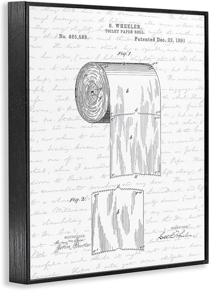 Stupell Industries 'Vintage Toilet Paper Roll Patent', Framed Giclee Art, Black, 11 x 14 Inches, Easy to Hang and Sturdy, Made in USA, by Lettered and Lined