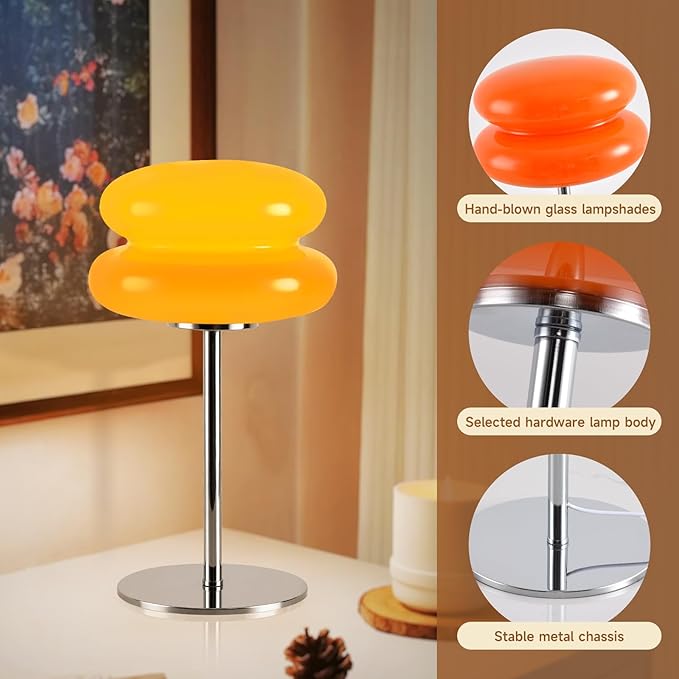 WELIASA Mushroom Lamp Table Lamp for Night Stands,Mid Century Modern Desk Lamps for Bedroom, Vintage Dimmable Bedside Small Cute Lamps, Cool Aesthetic House Warming Gifts New Home Decor (Orange)