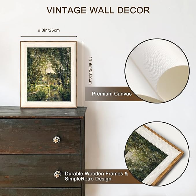 uniro Framed Canvas Wall Art, Vintage Summer Country Landscape Oil Painting, Retro Aesthetic Artwork for Wall Home Living Room Bathroom Bedroom Farmhouse Wall Decor - 10"x12"